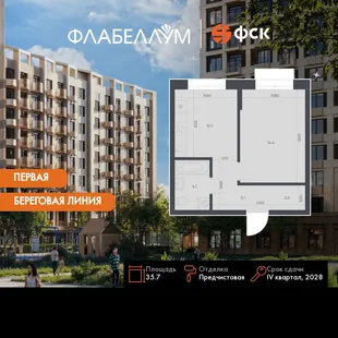 Планировка 1-комн. квартира, 35.7 м² ЖК «Флабеллум»
