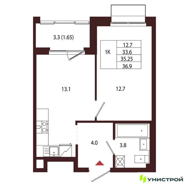 Планировка 1-комн. квартира, 35.25 м² ЖК «Лисино» Планировка 1-комн. квартира, 35.25 м² ЖК «Лисино»
