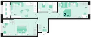 Планировка 2-комн. квартира, 68.7 м² ЖК «Первое место»