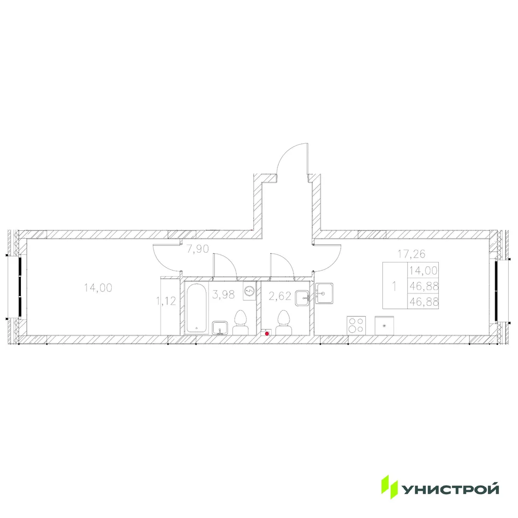 Планировка 1-комн. квартира, 46.88 м² ЖК «Statum»
