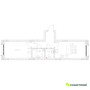 Планировка 1-комн. квартира, 46.88 м² ЖК «Statum»