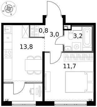 Квартира 1-комн. квартира, 32.5 м² ЖК «1-й Химкинский» Фото 1 Квартира 1-комн. квартира, 32.5 м² ЖК «1-й Химкинский» Фото 1