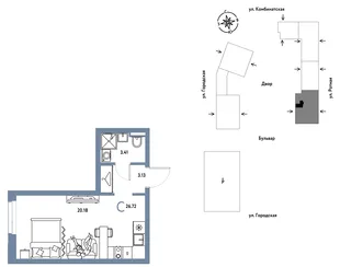 Планировка Студия, 26.72 м² ЖК «Уральский сад»