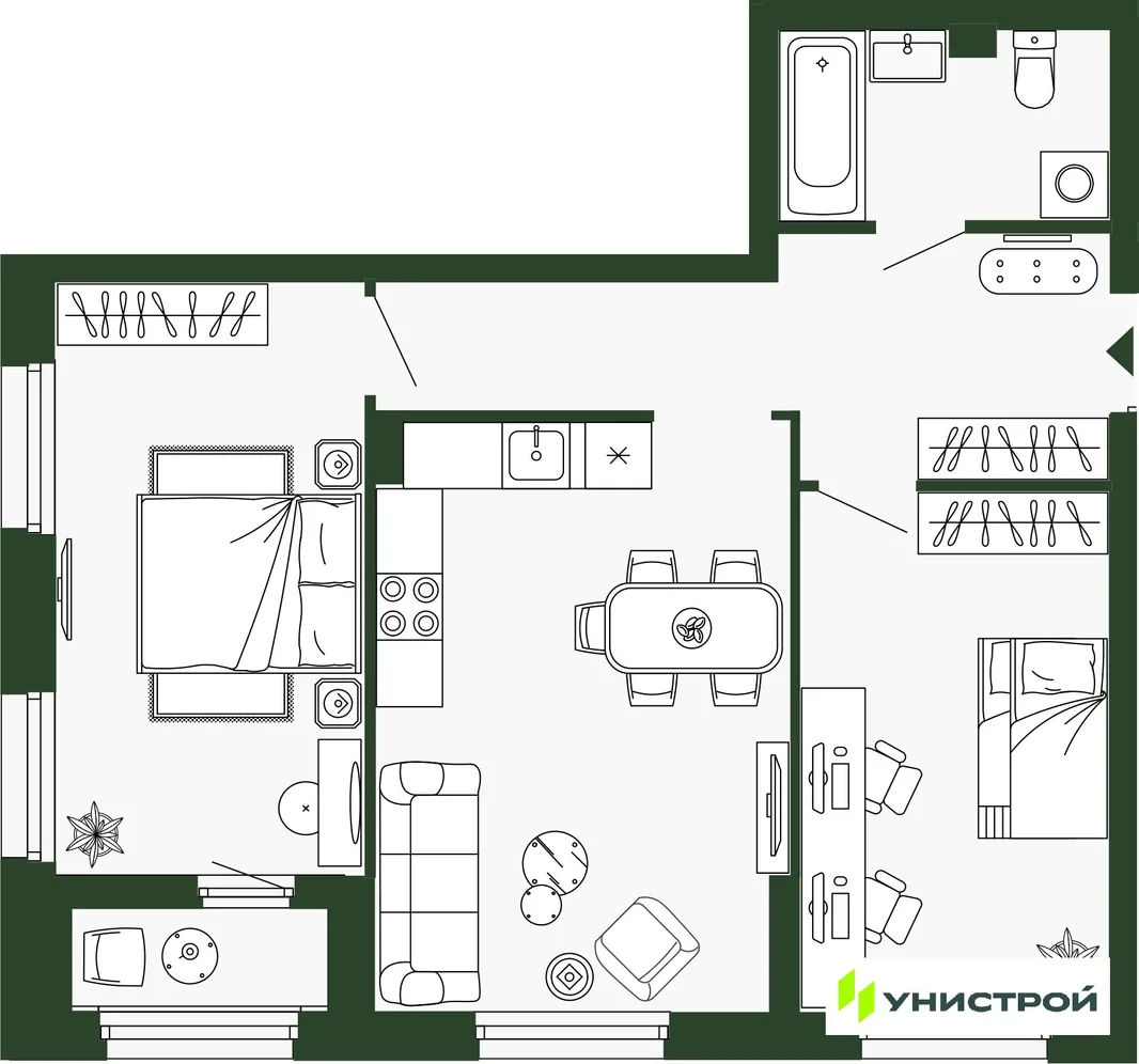 Планировка 2-комн. квартира, 65.9 м² ЖК «Парковый квартал 2.0»