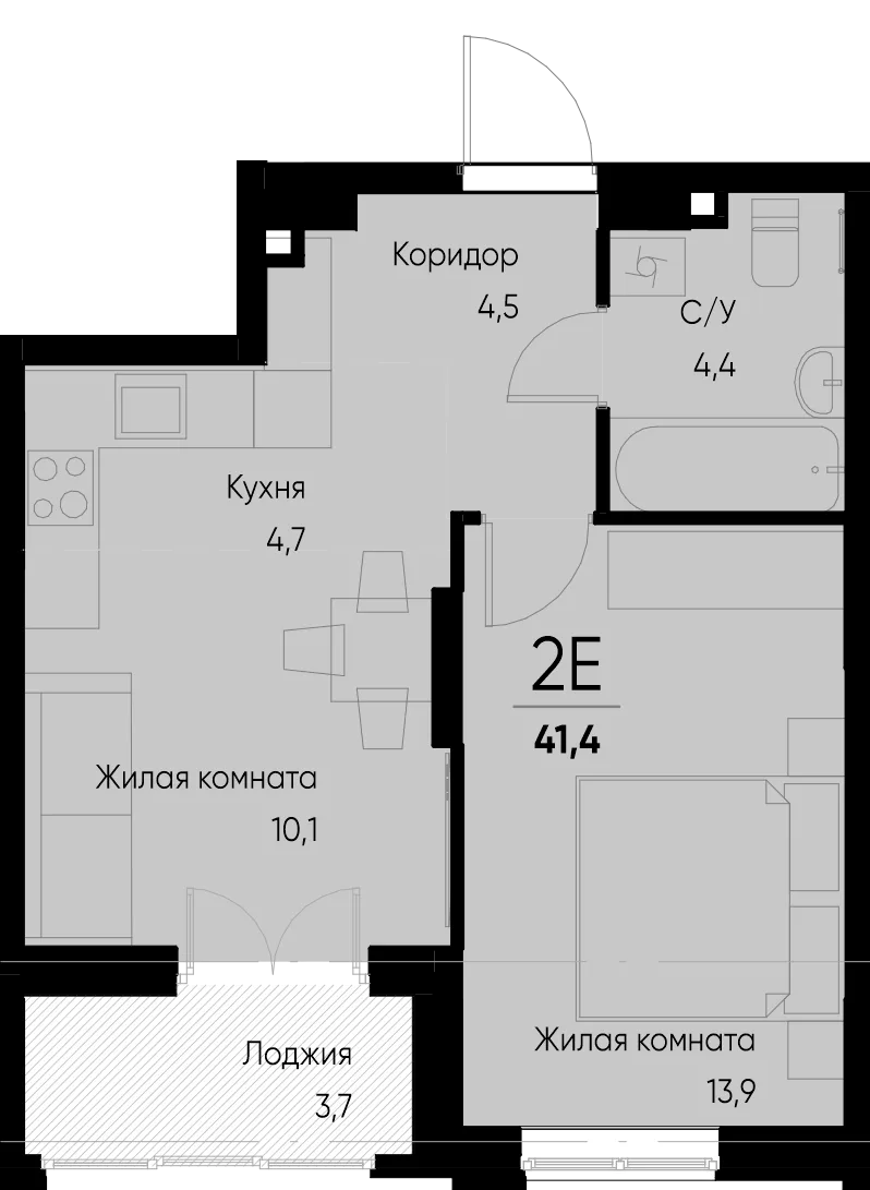 Планировка 2-комн. квартира, 41.4 м² ЖК «Васильевский остров»