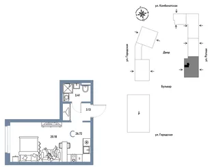 Планировка Студия, 26.72 м² ЖК «Уральский сад»