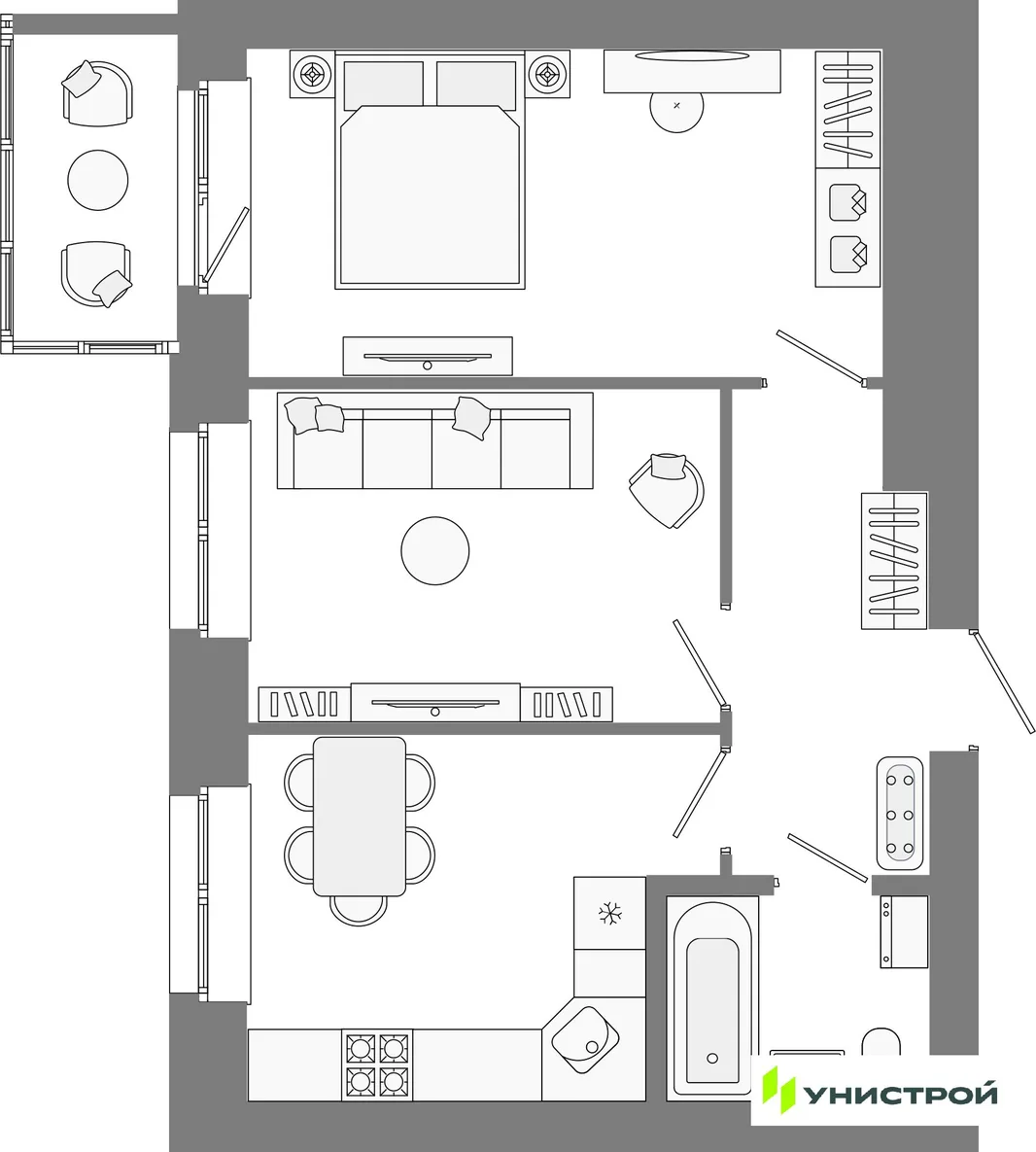 Планировка 2-комн. квартира, 48.01 м² ЖК «Лето»