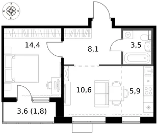 Квартира 2-комн. квартира, 44.3 м² ЖК «1-й Саларьевский» Фото 1 Квартира 2-комн. квартира, 44.3 м² ЖК «1-й Саларьевский» Фото 1