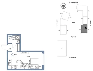 Планировка Студия, 26.72 м² ЖК «Уральский сад»