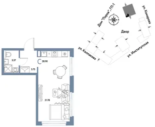 Планировка Студия, 28.9 м² ЖК «Страна.Парковая»