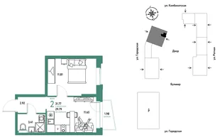 Планировка 2-комн. квартира, 31.77 м² ЖК «Уральский сад»