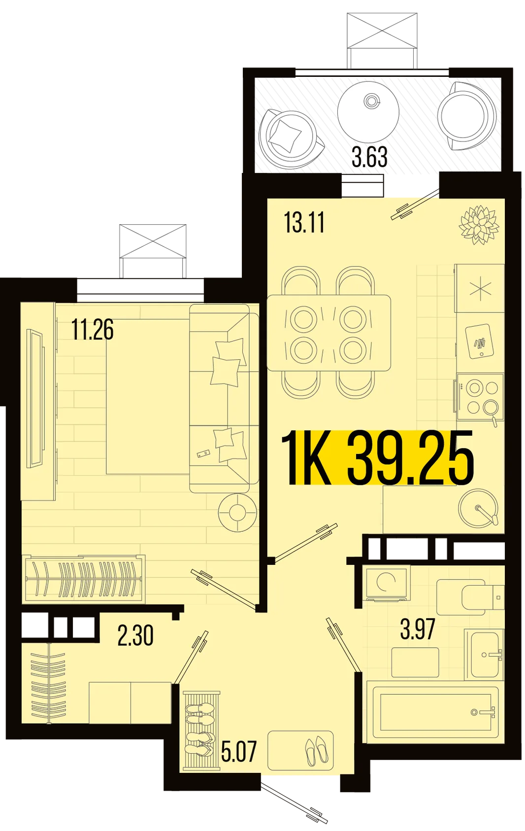 Планировка 1-комн. квартира, 37.44 м² ЖК «Цветной бульвар»