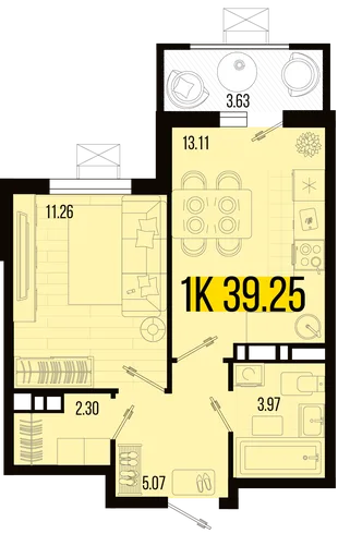 Планировка 1-комн. квартира, 37.44 м² ЖК «Цветной бульвар»