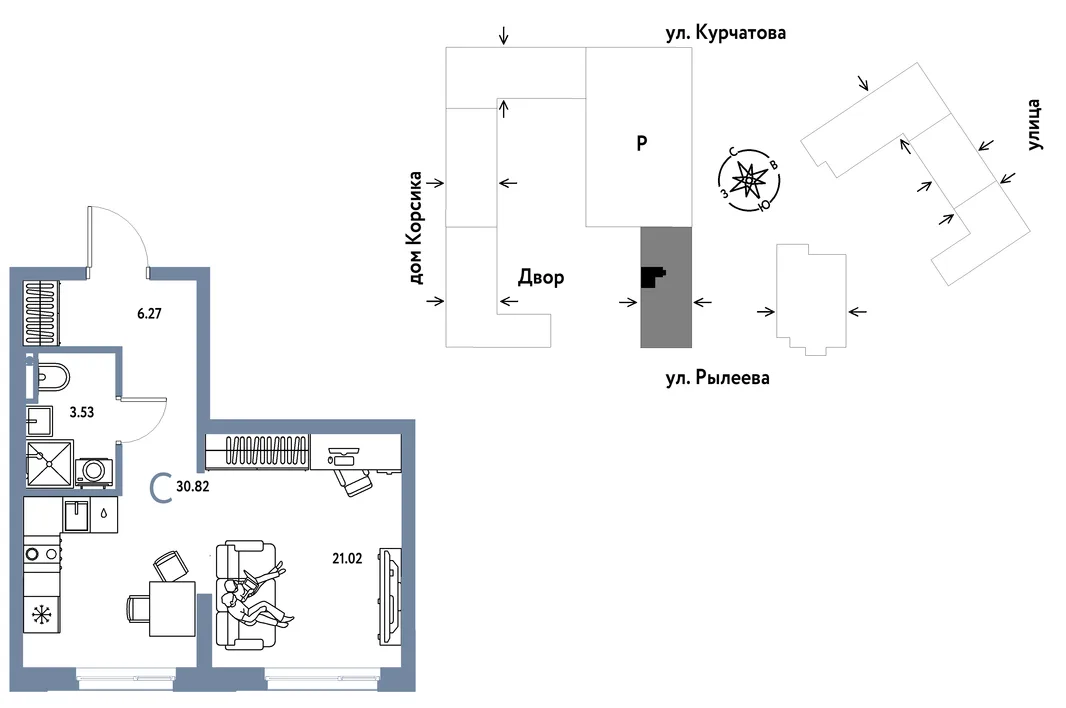 Планировка Студия, 30.81 м² ЖК «Остров-сад»