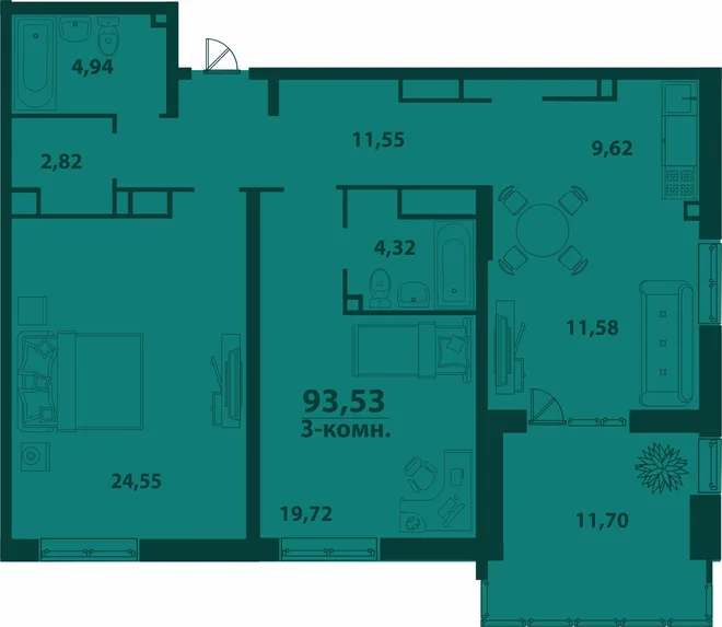 Планировка 3-комн. квартира, 93.42 м² ЖК «Аквамарин 2» Планировка 3-комн. квартира, 93.42 м² ЖК «Аквамарин 2»