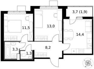 Квартира 2-комн. квартира, 53.6 м² ЖК «1-й Южный» Фото 1 Квартира 2-комн. квартира, 53.6 м² ЖК «1-й Южный» Фото 1