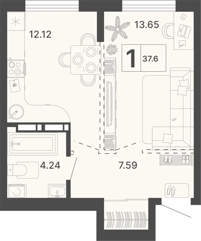 Планировка 1-комн. квартира, 37.6 м² ЖК «Светский лес» Планировка 1-комн. квартира, 37.6 м² ЖК «Светский лес»