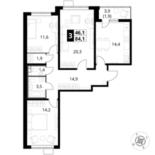 Квартира 3-комн. квартира, 84.1 м² ЖК «1-й Южный» Фото 1 Квартира 3-комн. квартира, 84.1 м² ЖК «1-й Южный» Фото 1