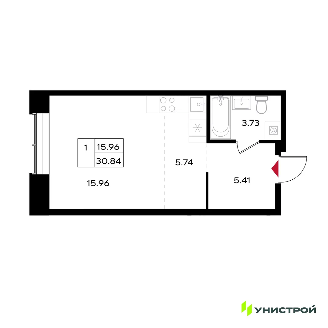 Планировка 1-комн. квартира, 30.84 м² ЖК «Уникум на Энгельса»