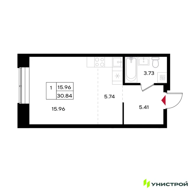 Планировка 1-комн. квартира, 30.84 м² ЖК «Уникум на Энгельса» Планировка 1-комн. квартира, 30.84 м² ЖК «Уникум на Энгельса»