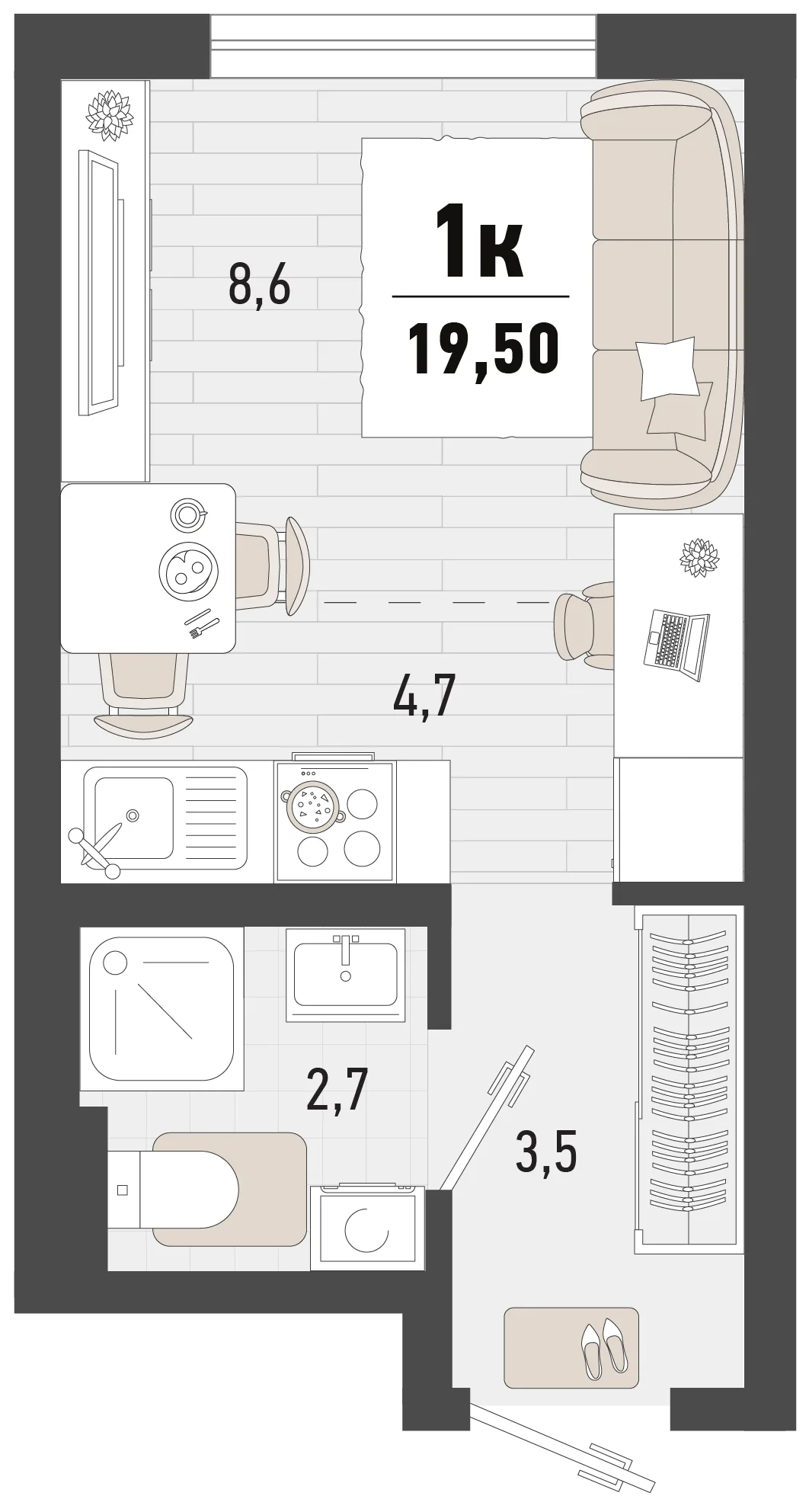 Планировка Студия, 19.5 м² ЖК «Барса»