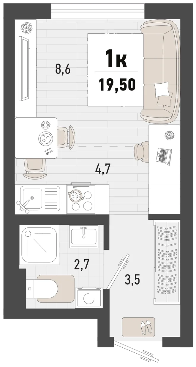 Планировка Студия, 19.5 м² ЖК «Барса» Планировка Студия, 19.5 м² ЖК «Барса»