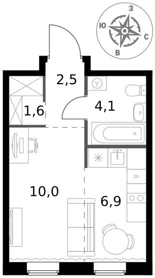 Квартира Студия, 25.1 м² ЖК «1-й Ясеневский» Фото 1