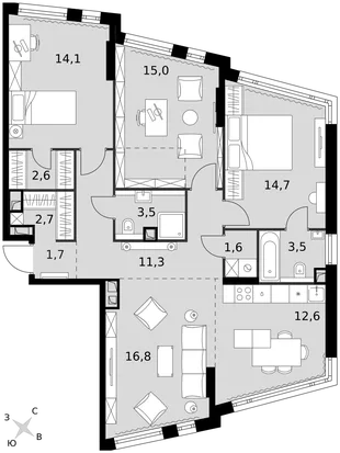 Квартира 4-комн. квартира, 100.1 м² ЖК «Rotterdam» Фото 1 Квартира 4-комн. квартира, 100.1 м² ЖК «Rotterdam» Фото 1