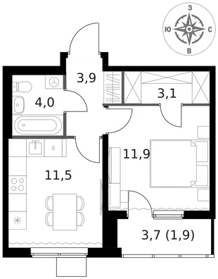 Квартира 1-комн. квартира, 36.3 м² ЖК «1-й Ясеневский» Фото 1 Квартира 1-комн. квартира, 36.3 м² ЖК «1-й Ясеневский» Фото 1
