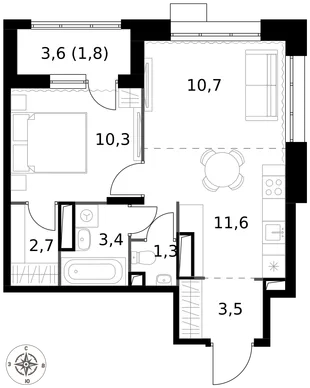 Квартира 2-комн. квартира, 45.3 м² ЖК «1-й Саларьевский» Фото 1 Квартира 2-комн. квартира, 45.3 м² ЖК «1-й Саларьевский» Фото 1