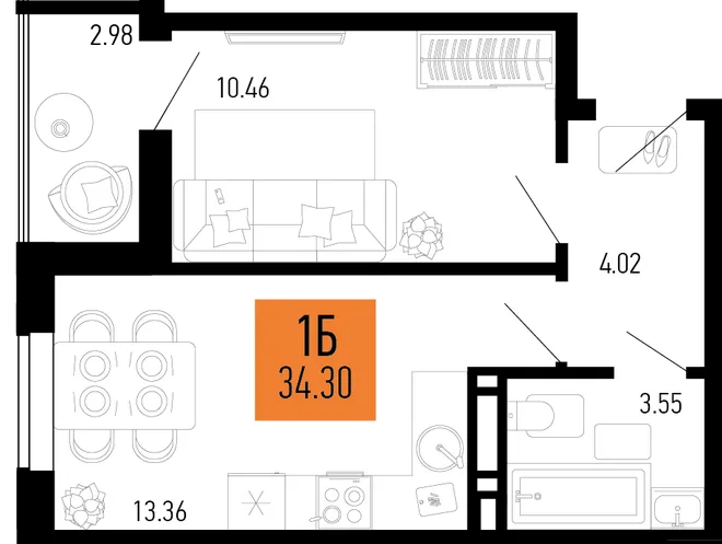 Планировка 1-комн. квартира, 34.37 м² ЖК «Столицыно» Планировка 1-комн. квартира, 34.37 м² ЖК «Столицыно»