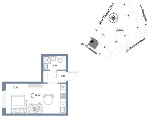 Планировка Студия, 28.26 м² ЖК «Страна.Парковая»