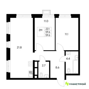 Планировка 2-комн. квартира, 59.6 м² ЖК «Стадиум»