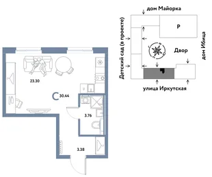 Планировка Студия, 30.44 м² ЖК «Остров-сад»