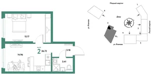 Планировка 2-комн. квартира, 36.72 м² ЖК «Сибирский сад»
