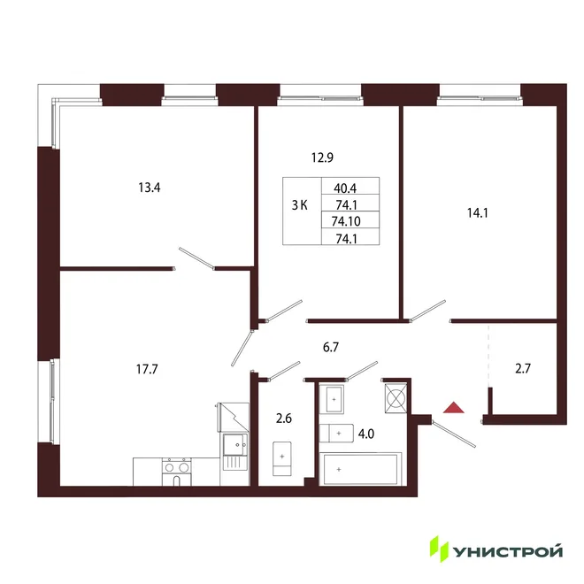 Планировка 3-комн. квартира, 74.1 м² ЖК «Лисино» Планировка 3-комн. квартира, 74.1 м² ЖК «Лисино»