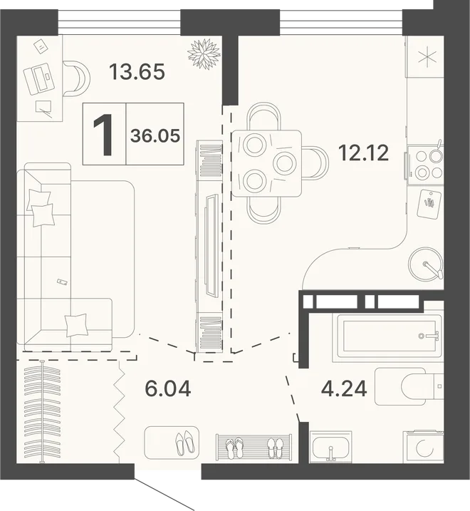 Планировка 1-комн. квартира, 36.05 м² ЖК «Светский лес» Планировка 1-комн. квартира, 36.05 м² ЖК «Светский лес»