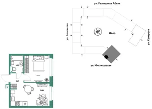 Планировка 2-комн. квартира, 34.39 м² ЖК «Страна.Парковая»