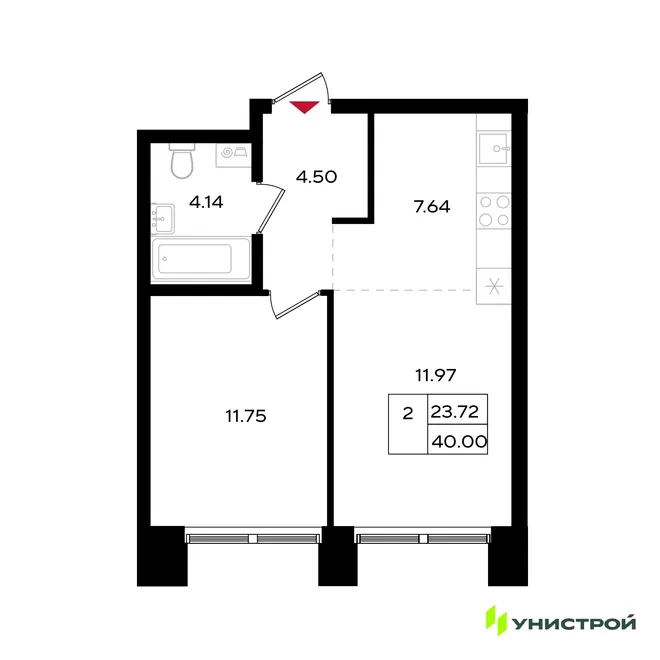 Планировка 2-комн. квартира, 40 м² ЖК «Уникум на Энгельса» Планировка 2-комн. квартира, 40 м² ЖК «Уникум на Энгельса»
