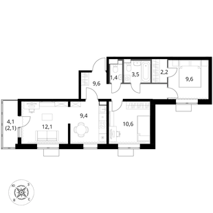 Квартира 3-комн. квартира, 60.5 м² ЖК «1-й Шереметьевский» Фото 1 Квартира 3-комн. квартира, 60.5 м² ЖК «1-й Шереметьевский» Фото 1