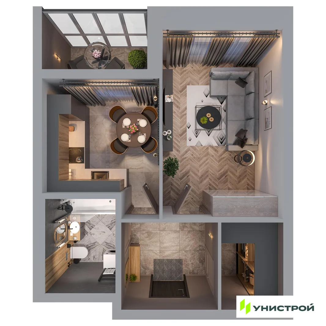 Планировка 1-комн. квартира, 35.57 м² ЖК «Statum»