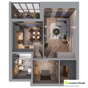 Планировка 1-комн. квартира, 35.57 м² ЖК «Statum»