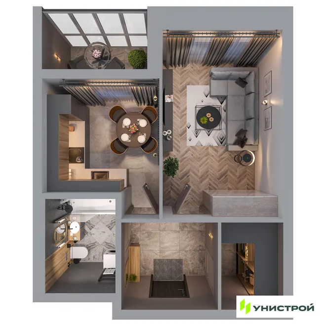 Планировка 1-комн. квартира, 35.57 м² ЖК «Statum»