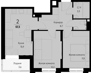 Планировка 2-комн. квартира, 57.3 м² ЖК «Васильевский остров»