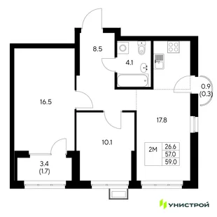 Планировка 2-комн. квартира, 59 м² ЖК «Стадиум»