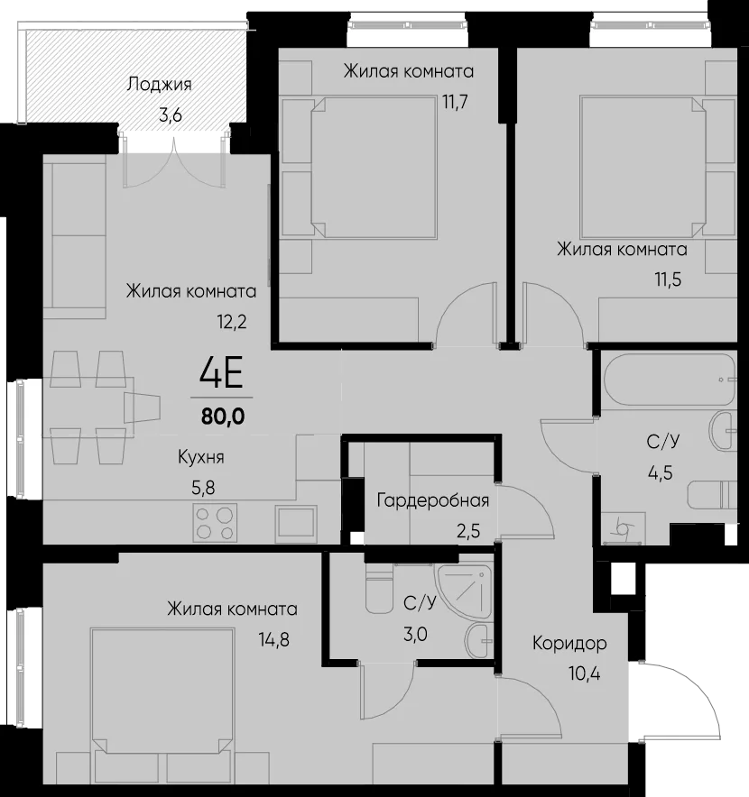 Планировка 4-комн. квартира, 79.5 м² ЖК «Васильевский остров»