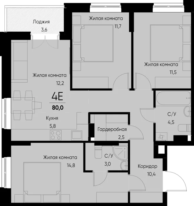 Планировка 4-комн. квартира, 80.1 м² ЖК «Васильевский остров» Планировка 4-комн. квартира, 80.1 м² ЖК «Васильевский остров»