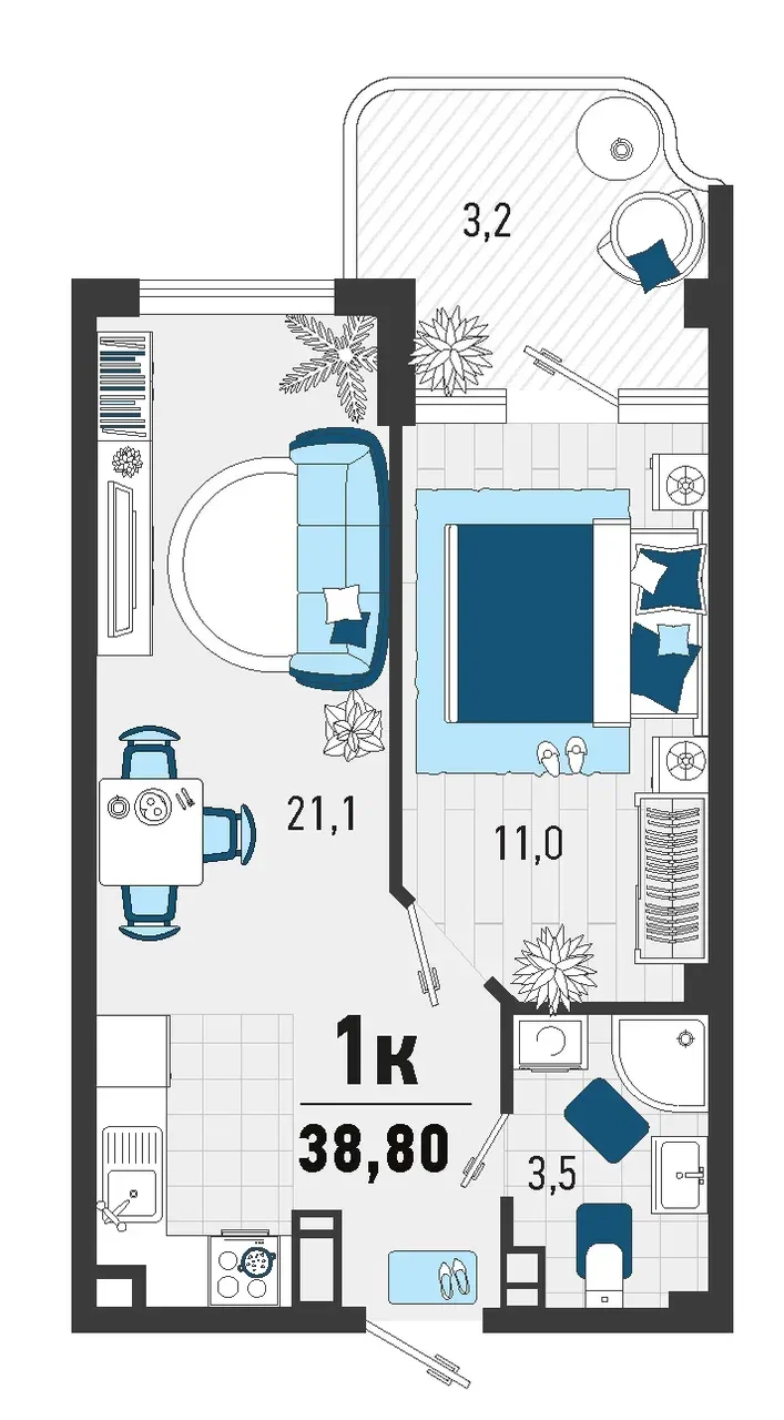 Планировка 1-комн. квартира, 36.3 м² ЖК «Монако»