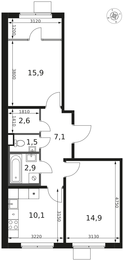 Планировка 2-комн. квартира, 55 м² ЖК «1-й Химкинский» Планировка 2-комн. квартира, 55 м² ЖК «1-й Химкинский»