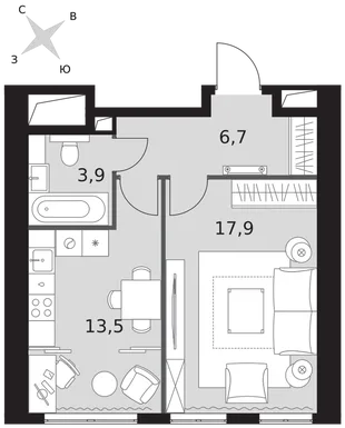 Квартира 1-комн. квартира, 42 м² ЖК «Архитектор» Фото 1